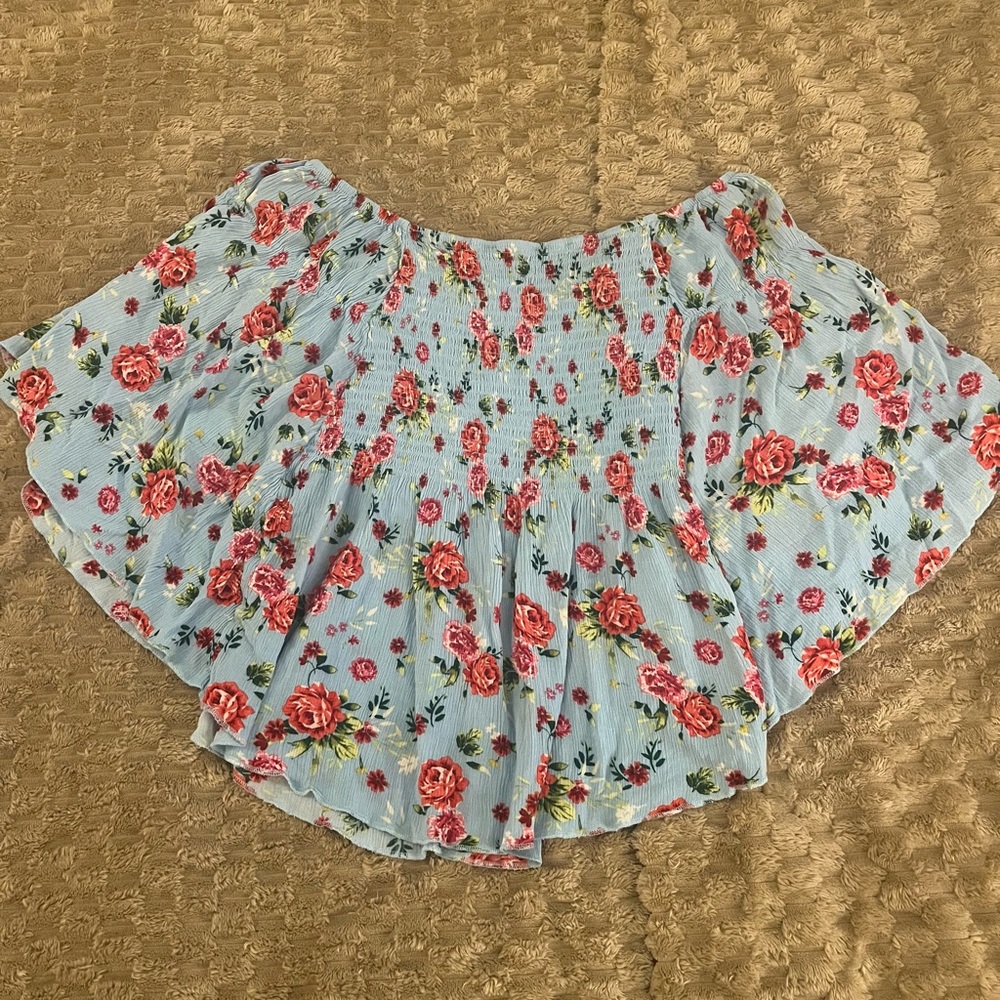 Green and Blue Ruffled Skater Blouse